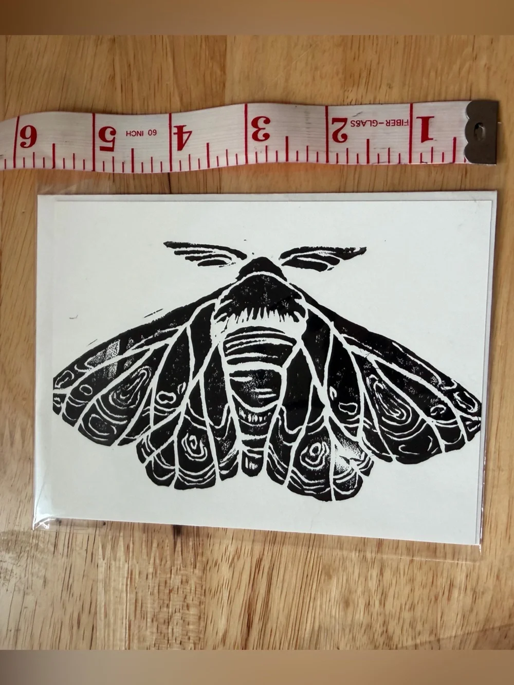 Linocut Moth print flat cards. Original Art by S_K_Art.